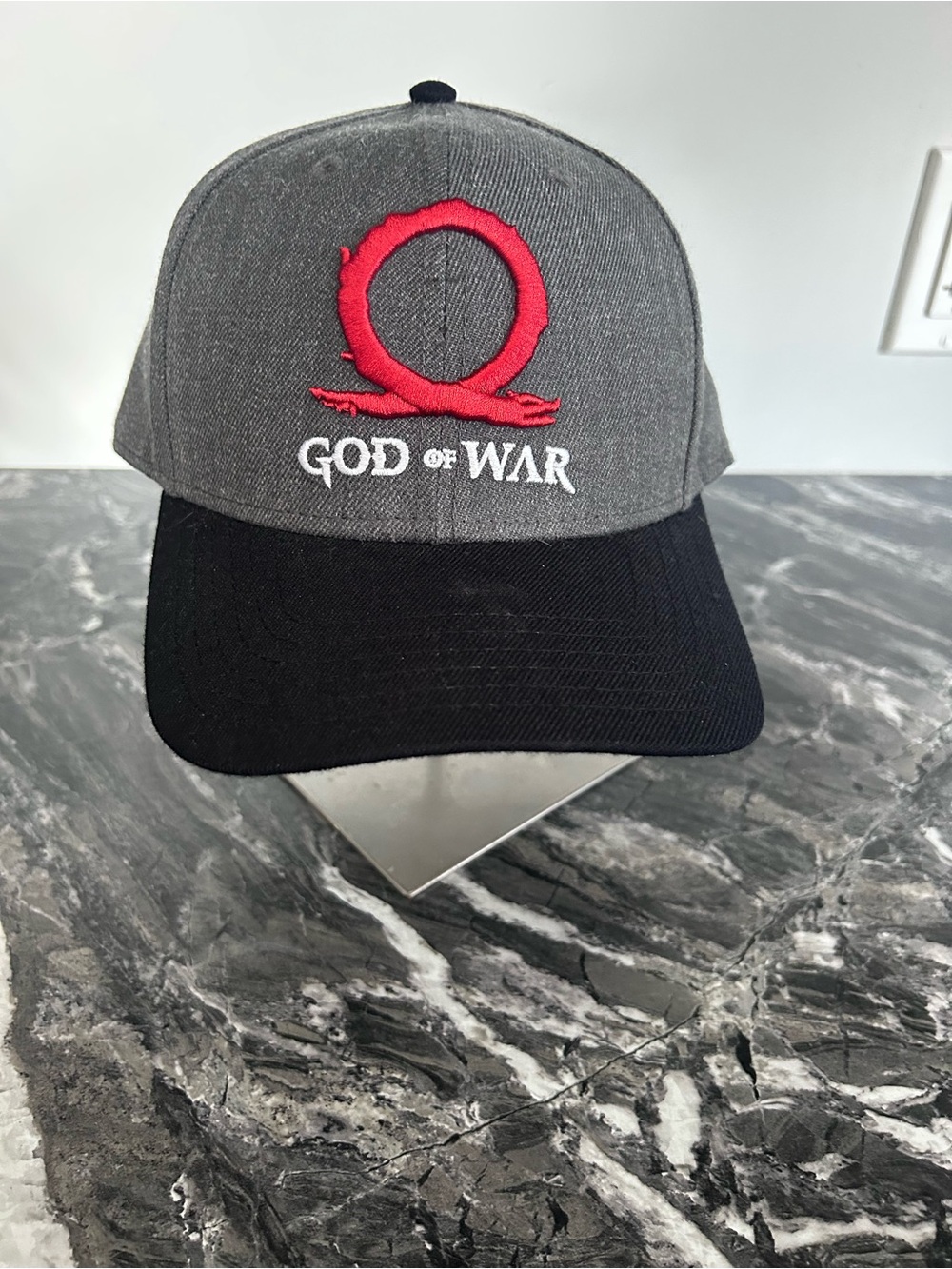 God of War Embroidered Gray and Black Baseball Cap with Red Logo